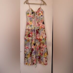 Alice + Olivia Fina Floral Embroidered Eyelet Ruffled tiered Midi Dress